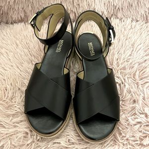 NEW, MICHALE KORS Black Leather Sandal.